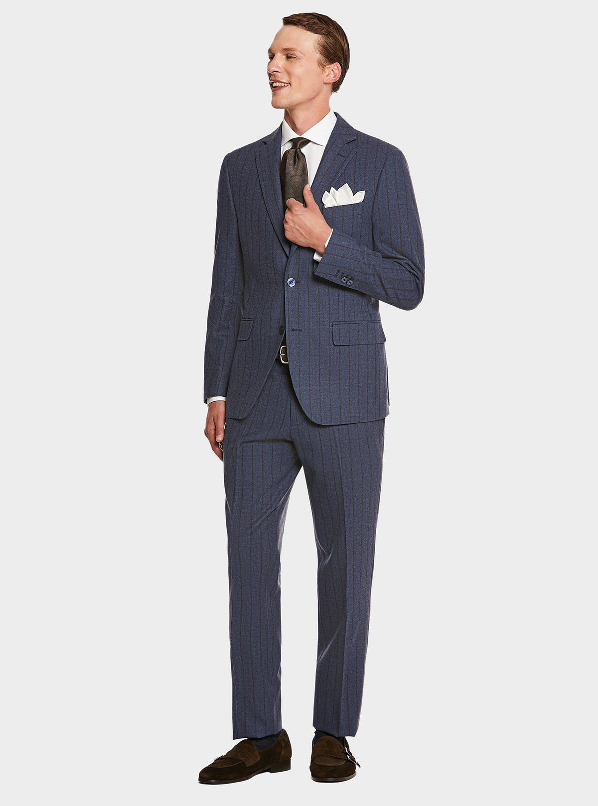 Abito uomo blu gessato in pura lana