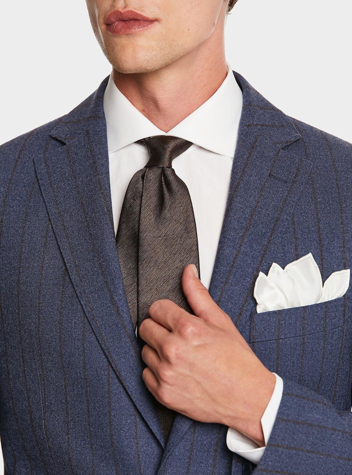 Abito uomo blu gessato in pura lana