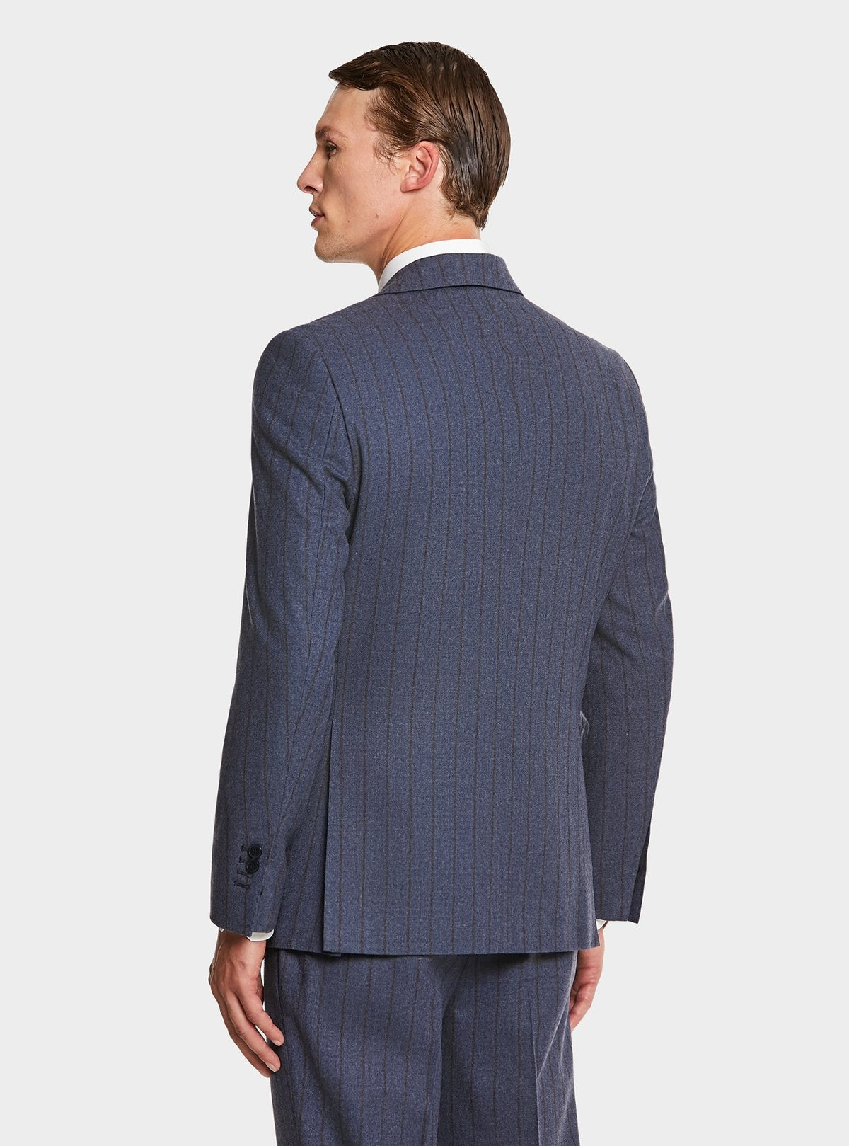 Abito uomo blu gessato in pura lana