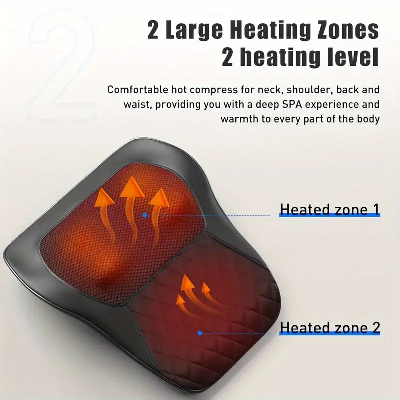 Cordless 3D Kneading Massage Pillow With Heat - Rechargeable Back Massager
