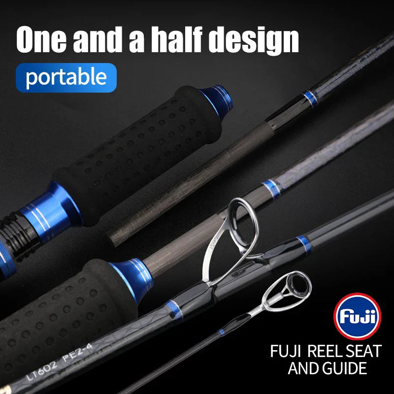 2-Section Carbon Fiber Fast Jigging Rod PE2-4 Spinning Rod Black