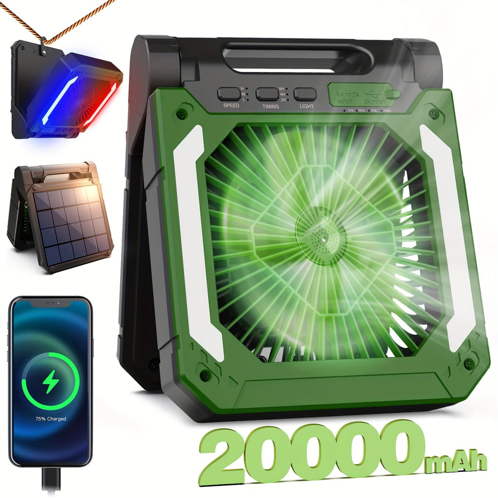 20000mAh Solar Camping Fan with LED Light