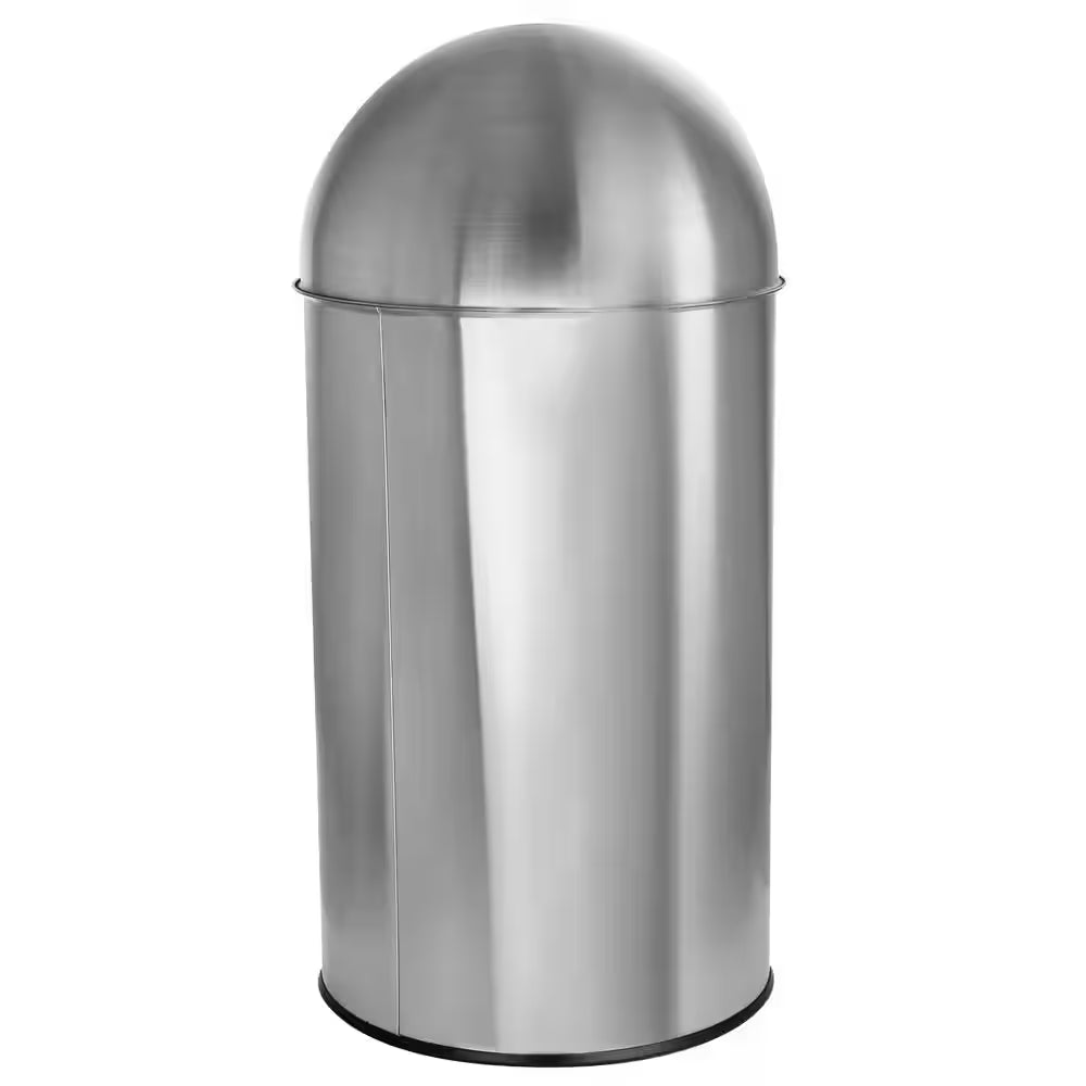 50 Liter Large 13 Gallon Push Lid Stainless Steel Cylindrical Home and Kitchen Trash Bin in Matte Silver